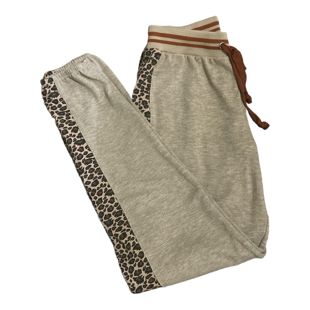 Mystree Women’s Knit Sweatpants Joggers With Leopard Side Stripes Size Small NWT